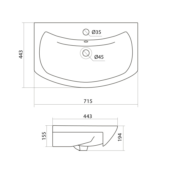 Раковина подвесная (71,5х44,3) Misty Santek Балтика 70 1.WH20.7.776