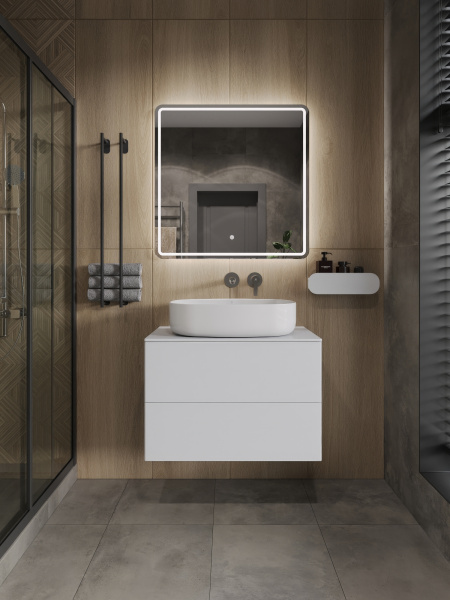 Тумба с раковиной подвесная 75 см, Orange Otto Ot-75TuMDF+B08-600W белый глянец