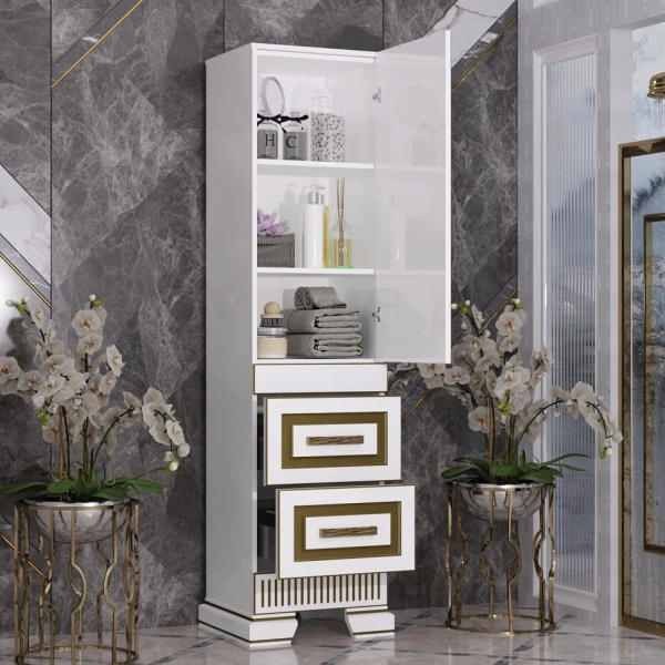 Пенал Opadiris Оникс правый Белый глянцевый с золотой патиной Z0000005742