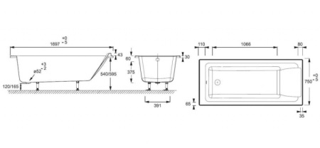 Акриловая ванна (170х75) Jacob Delafon Sofa E60515RU-01
