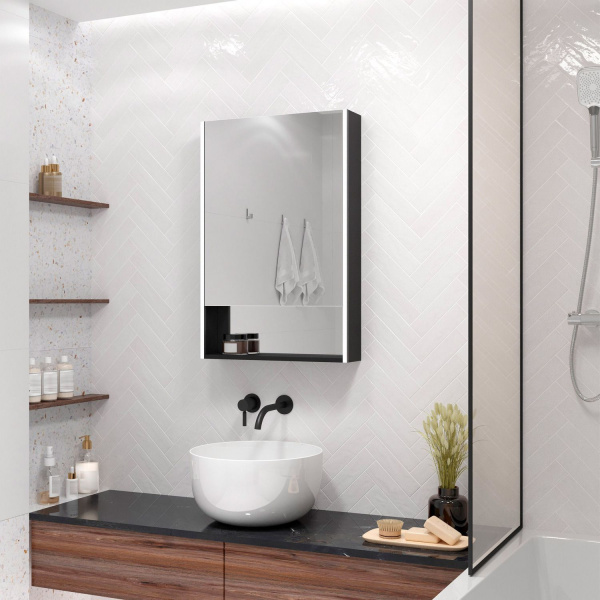 Зеркало шкаф с подсветкой Art&Max Foggia AM-Fog-600-800-1D-R-DS-F-Nero