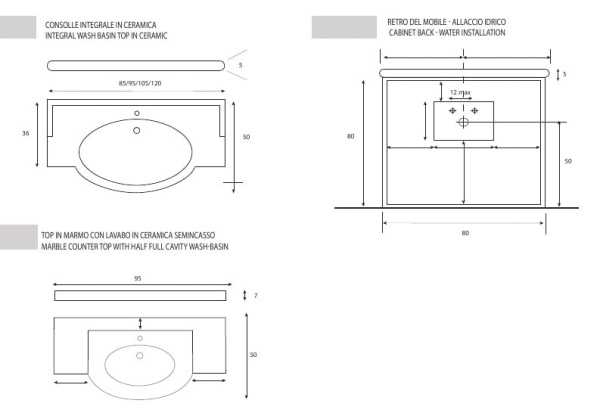 Столешница для раковины Cezares Valentino VTM01.M1