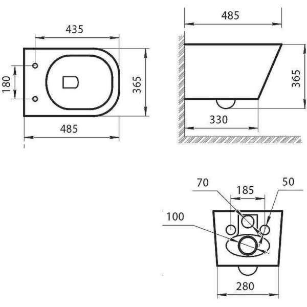 Унитаз подвесной безобдковый Art&Max Ovale AM011CHR-MB (без сиденья)