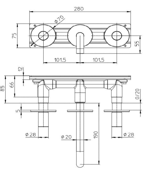 Внутренняя часть смесителя для раковины из стены Bossini Nobu INZ209000