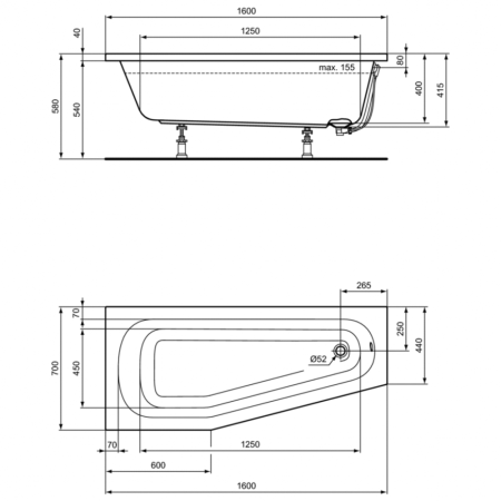 Ванна акриловая (160х70) Ideal Standard HOTLINE K276301