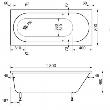 Ванна из искусственного камня (180х80) AquaStone NAOMI180