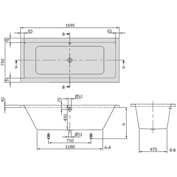 Ванна акриловая (170x75) Villeroy & Boch Targa Plus Duo UBA170NES2V01+U99740000 Ванна акриловая (170x75) Villeroy & Boch Targa Plus Duo UBA170NES2V01+U99740000
