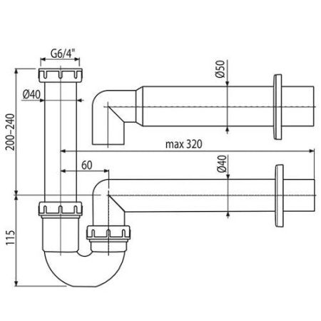 Сифон трубчатый AlcaPlast A80 Ø50