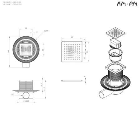 Дренажный трап Am.Pm MasterFlow W01BD-P11-010-01BM черный матовый