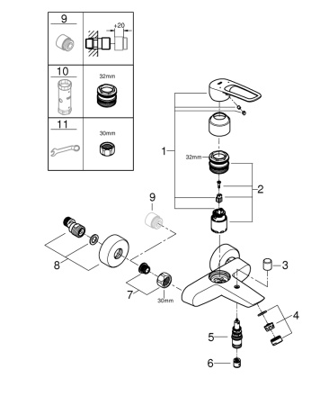 Смеситель для ванны Grohe Eurosmart New 25241 003 (25241003) хром