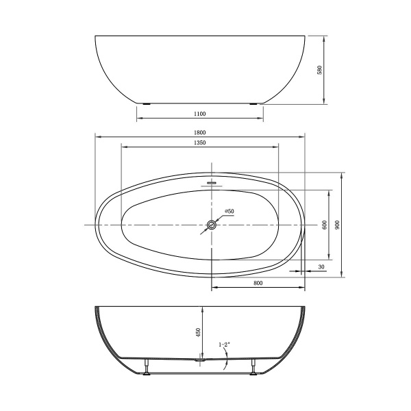 Ванна акриловая (180х90) Vincea VBT-422-1800