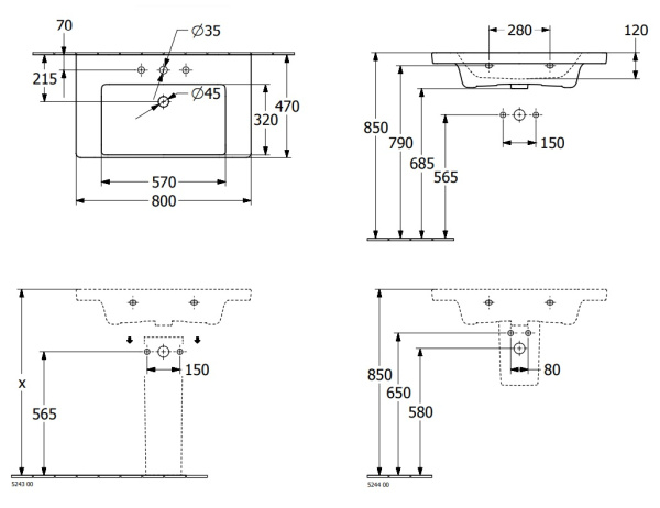 Раковина встраиваемая сверху Villeroy&Boch Subway 3.0, 4A708001