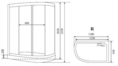Душевая кабина (120х85) Timo Standart T-1102PR