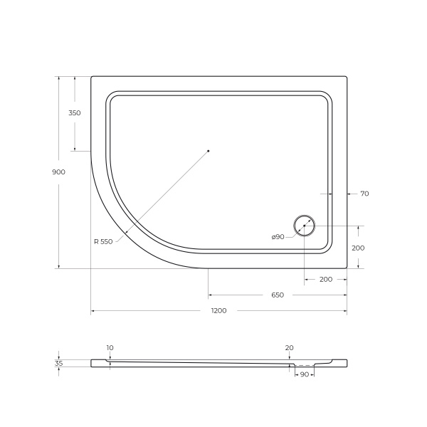 Душевой поддон (120х90) CEZARES TRAY-M-RH-120/90-550-35-W-R