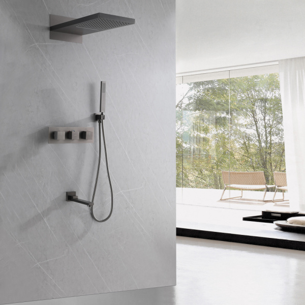 Душевой комплект ABBER Daheim AF8253NG скрытого монтажа с изливом, термостат, никель Душевой комплект ABBER Daheim AF8253NG скрытого монтажа с изливом, термостат, никель