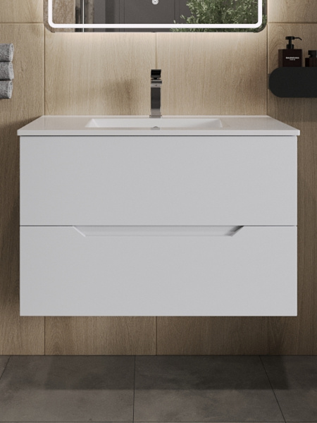 Тумба с раковиной подвесная Orange Line Li-70Tuw+Ra белый матовый