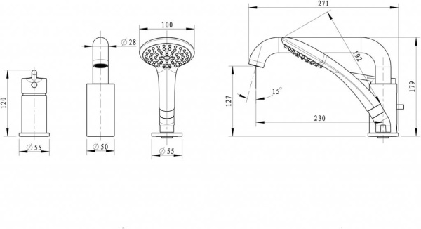 Смеситель на борт ванны Bravat Angel F5172217CP-1-RUS