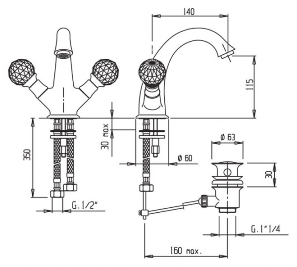 Смеситель для раковины Cezares Atlantis ATLANTIS-LS1-03/24-Sw/M