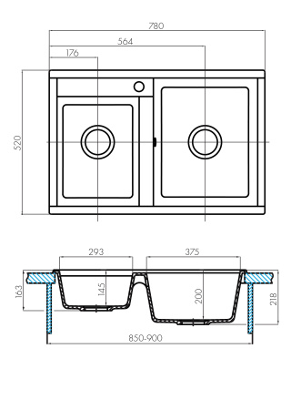Кухонная мойка Aquaton Делия 78 DBL 1A723132DE280 кофе