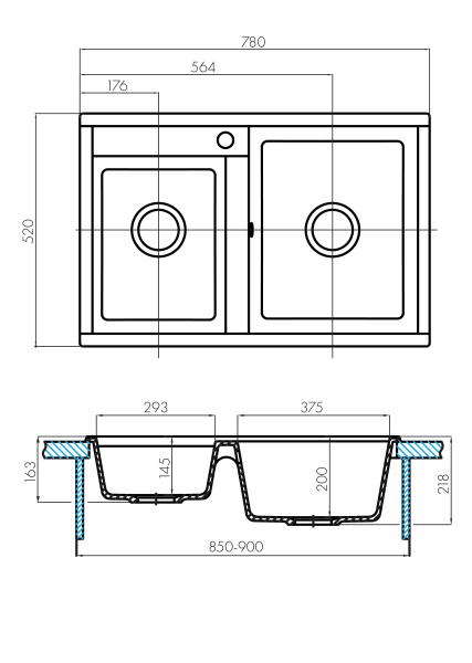 Кухонная мойка Aquaton Делия 78 DBL 1A723132DE290 шампань