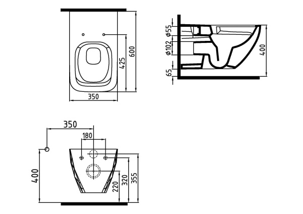 Унитаз подвесной безободковый с функцией биде Bien Kristal KRKA060N1VP1W3000