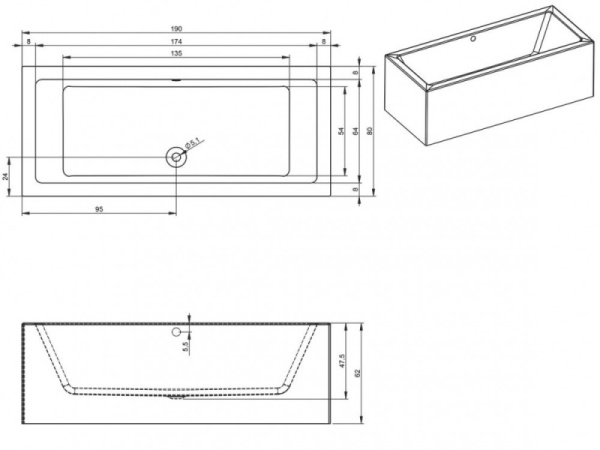 Ванна акриловая Riho Lugo Plug & Play (190х80) L B135015005