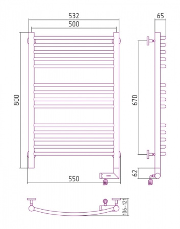 Полотенцесушитель Электрический Cунержа Богема 2.0 Правый (800x500) Выгнутая ФЛОК состаренная Бронза 51-5203-8050