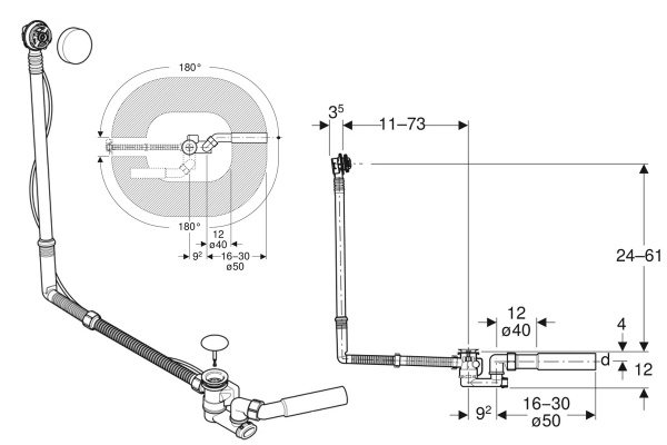 Слив-перелив Geberit для ванны 150.525.21.6