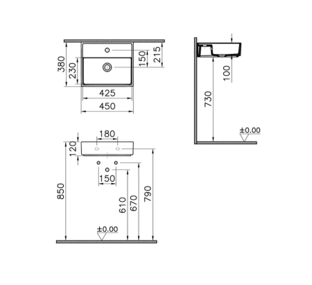 Раковина подвесная (45х38) VitrA Archiplan 7400B003-0001