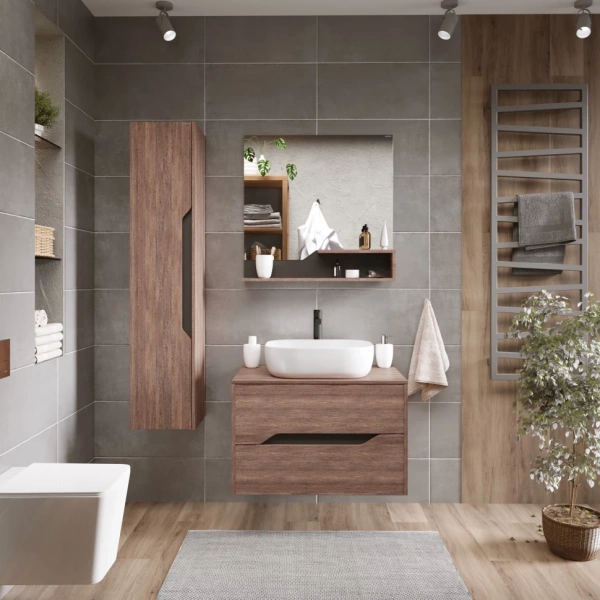 Зеркало (82х82) Grossman Лайф 208008 с полками винтажное дерево темное/графит