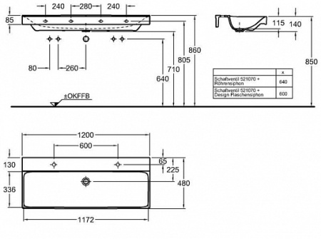 Раковина подвесная 120 см Geberit Xeno² 500.550.01.1