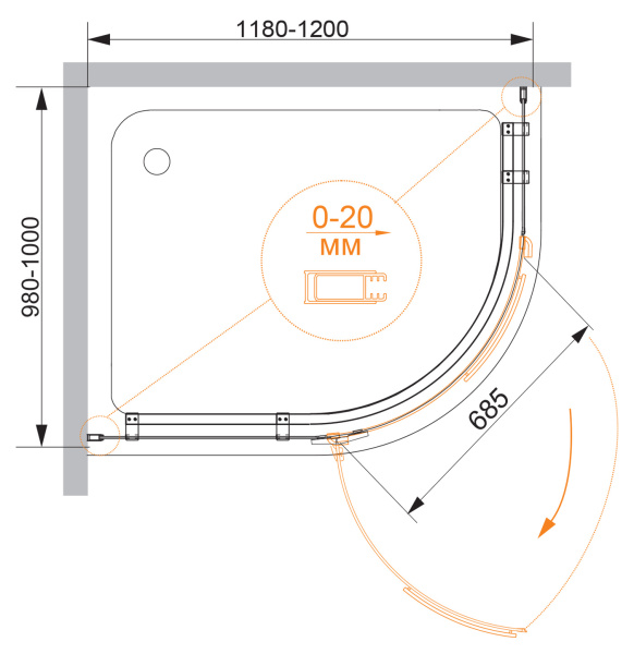Душевой уголок (120х100) CEZARES BERGAMO BERGAMO-W-RH-1-120/100-ARCO-C-Cr-L-IV