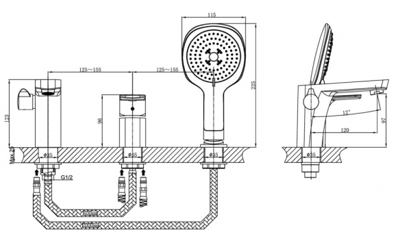Смеситель на борт ванны D&K Berlin.Tourto (DA1434903) врезной золото