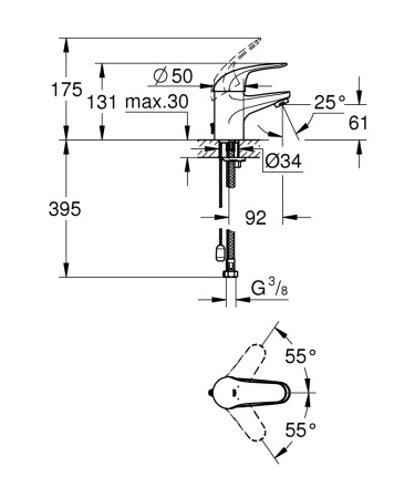 Смеситель для раковины однорычажный Grohe Euroeco 32881 000 (32881000) хром