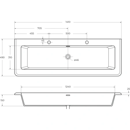 Раковина Cezares Idra 50265 141x49 см, накладная, белый матовый Bianco opaco