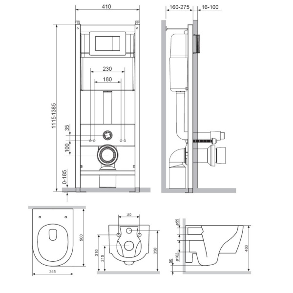 Комплект унитаза с инсталляцией Damixa Jupiter DX77.IS10101.1700