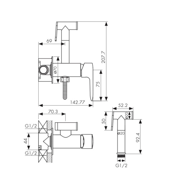 Смеситель гигиенический душ KAISER Estilo (62188)