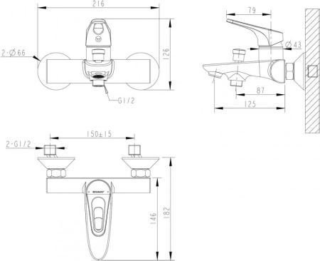 Смеситель для ванны c коротким изливом Bravat Drop-D F648162C-01