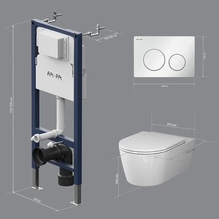 Комплект унитаза с инсталляцией Am.Pm Sense FlashClean IS90101.8F1701 с сиденьем микролифт, кнопка белый глянец