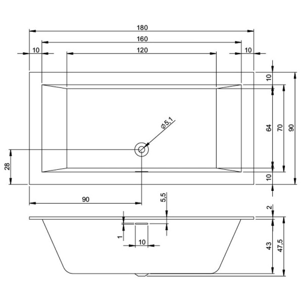 Акриловая ванна Riho Rething Cubic (180 x 90) B107011005