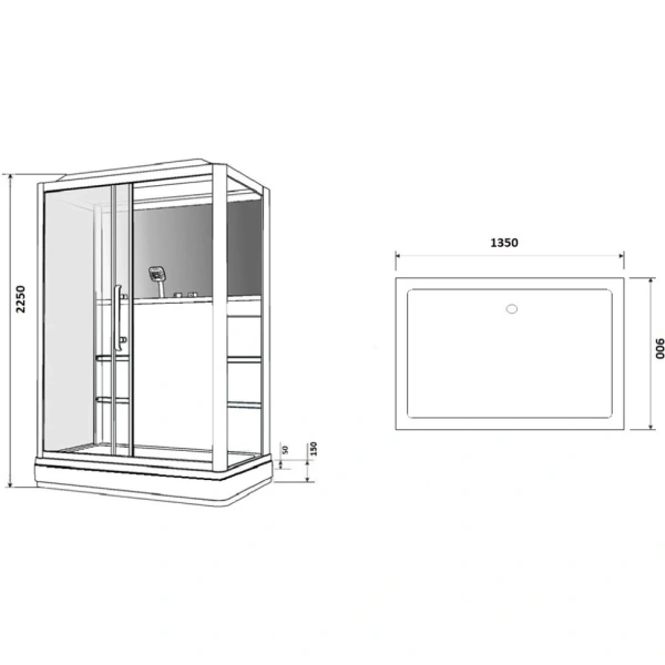 Душевая кабина (90х135) Grossman  GR128L раздвижная, белый, прозрачный