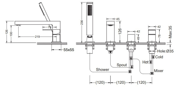 Смеситель на борт ванны Timo Selene 2130/16Y