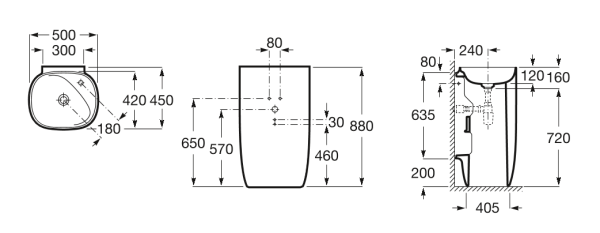Раковина напольная (50х42) Roca Beyond 50х42  3270B0000 белый