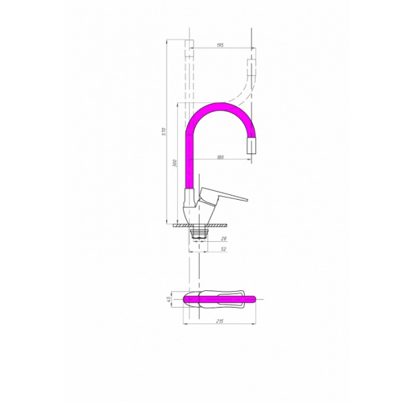 Смеситель для кухни FAUZT FZs-833-P129 гибкий излив тип См-МОЦБА Фиолетовый