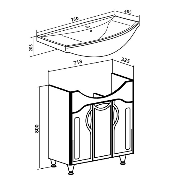 Тумба под раковину RunoТ Толедо 75 (00000001039)