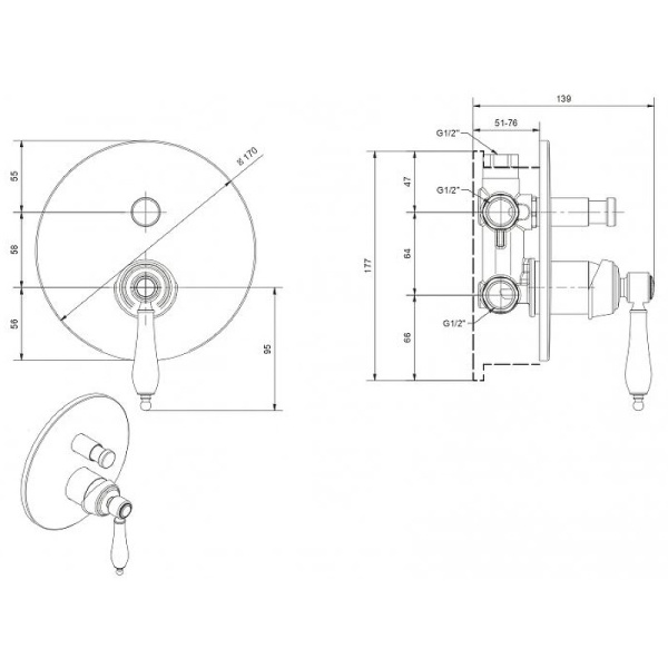 Смеситель для ванны Cezares APHRODITE-VDIM2-03/24-Bi