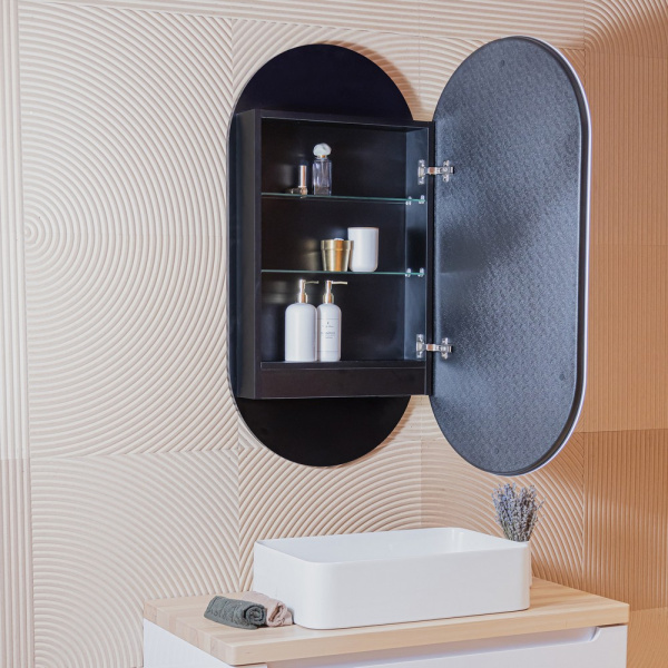 Зеркальный шкаф ABBER Kontur AG6339SWHB с подсветкой, сенсорный выключатель, диммер, часы, подогрев, черный