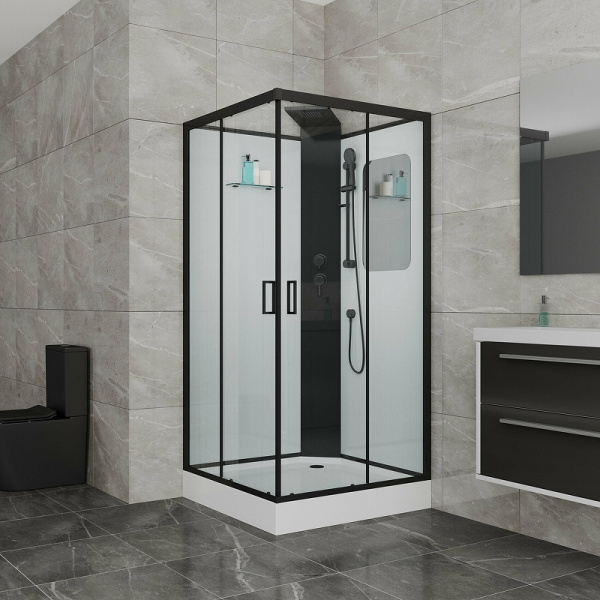 Душевая кабина (100х100) Grossman Elegans GR250Q раздвижная, черный, прозрачный