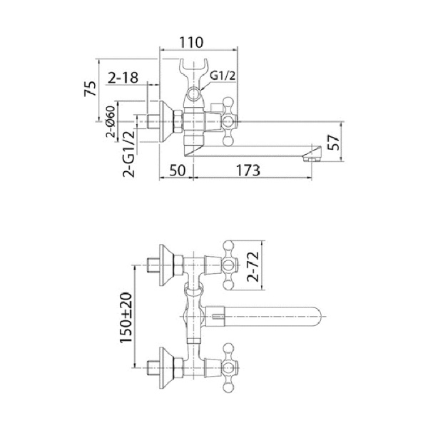 Смеситель для ванны Milardo Duplex (DUPSB02M02)