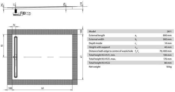 Прямоугольный стальной душевой поддон (90X80) Kaldewei Nexsys 410946300001